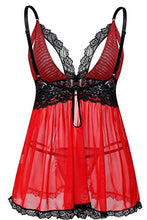 Load image into Gallery viewer, Donnalla Women's Sexy Plus Size Lingerie - Split Cup Lace Babydoll Sleepwear Chemise Set (Red,4XL)
