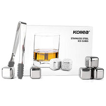 Load image into Gallery viewer, Kollea Stainless Steel Pack of 8 Reusable Ice Cubes Chilling Stones with Tongs &amp; Freezer Storage Tray for Whiskey Wine

