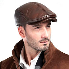 Load image into Gallery viewer, icehao Men's Adjustable Newsboy Hat Beret Hat Driving Hunting Fishing Hat Genuine Leather Ivy Cap Fashion Beret Hat Flat Cap. (Brown)
