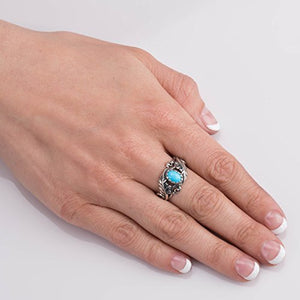 American West Sterling Silver Sleeping Beauty Turquoise Gemstone Leaf Ring Size 07