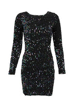 Load image into Gallery viewer, Womens Dark Mermaid Black Purple and Blue Glitter Sequin Longsleeve Cocktail Dress – Size Medium

