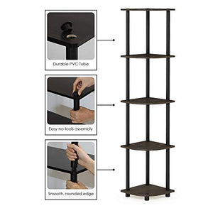 Furinno Turn-N-Tube 5 Tier Corner Shelf, Dark Brown Grain/Black