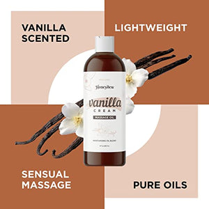 Vanilla Massage Oil for Massage Therapy - Sensual Massage Oil for Couples with Aromatherapy Oils Jojoba Sweet Almond & Coconut Oil for Powerful Skin Care Benefits - Therapeutic Relief Couples Gift