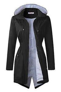 Women's Waterproof Raincoats Outdoor Lightweight Hooded Rain Jacket Windbreaker Trench Coats