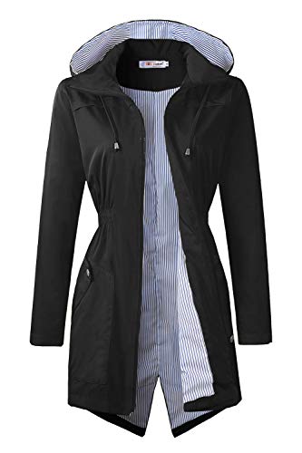 Women's Waterproof Raincoats Outdoor Lightweight Hooded Rain Jacket Windbreaker Trench Coats