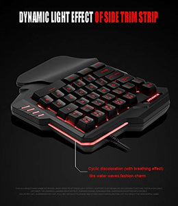 CHUNUO One-Handed Mechanical Gaming Keyboard, USB Wired Rainbow Letters Glowing Luminous with Wrist Rest, Gaming Keyboard Set (Keyboard + Ordinary Mouse)