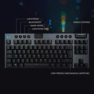 Logitech G915 TKL Tenkeyless Lightspeed Wireless RGB Mechanical Gaming Keyboard, Low Profile Switch Options, LIGHTSYNC RGB, Advanced Wireless and Bluetooth Support - Clicky, Black