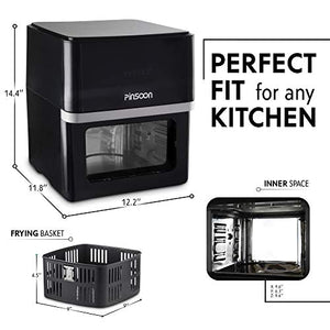 PINSOON 10-Quart Air Fryer (Rotisserie Shaft & Layer Racks & Nonstick Basket), Electric Hot Air Fryer Oven Oilless Cooker, Full Circle Heated Cyclonic System, 12 Accessories, 8 Cooking Presets, LED Digital Touchscreen (50 Recipes)