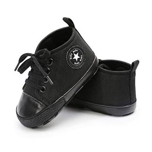 BENHERO Baby Girls Boys Canvas Shoes Toddler Infant First Walker Soft Sole High-Top Ankle Sneakers Newborn Crib Shoes(12-18 Months M US Infant),G-Black