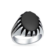 Load image into Gallery viewer, Mens Claw Set Large Oval Cabochon Gemstone Black Onyx Signet Ring For Men Solid Oxidized 925 Silver Handmade In Turkey
