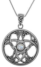 Load image into Gallery viewer, Jewelry Trends Celtic Crescent Moon Pentacle Star Sterling Silver Pendant Necklace 18&quot; Moonstone
