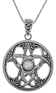 Jewelry Trends Celtic Crescent Moon Pentacle Star Sterling Silver Pendant Necklace 18" Moonstone