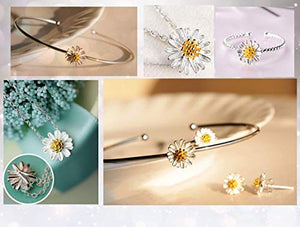 ISAACSONG.DESIGN 925 Sterling Silver Daisy/Sakura/Snowflake Flower Crystal Pendant Necklace Earring Bracelets Ring Set for Women (Fresh Love As Daisy Set)