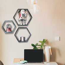Load image into Gallery viewer, LMLFTrend Hexagon Shelves Wooden Honeycomb Wall Mounted Modern Geometric Deep Floating Shelves Decor for Bedroom, Living Room, Bathroom(Set of 3, Forest Grey)
