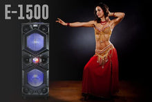 Load image into Gallery viewer, QFX E-1500 Professional Large Bluetooth Speakers | Portable PA Speaker System | Dual 15” Woofers, 1.5” Tweeter, and Party Lights
