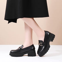 Load image into Gallery viewer, IUY Black Loafers for Women Chunky Platform Penny Shoes Classic Women's Loafers &amp; Slip-ons Shoes Dress Shoes Fashion Comfortable Womens Business Casual Shoes Metal Chain Office Work Shoes Black US 8
