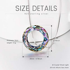 Christmas Birthday Jewelry Gift for Her, Circle Crystal Pendant Necklace for Women with Swaovski Element 925 Simple Dainty Sterling Silver Necklace(Dia 0.78'' Circle Purple)