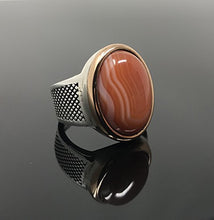 Load image into Gallery viewer, KAR 925K STERLING SILVER NATURAL VEINY AGATE (Aqeeq) MEN&#39;S RING USA SELLER K32F (8)
