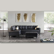 Load image into Gallery viewer, FlashBuy Sofa Sectional Sofa, L-Shape Faux Leather Sectional Sofa Couch Set with Chaise, Ottoman, 2 Toss Pillow Using for Living Room Furniture.（Black）
