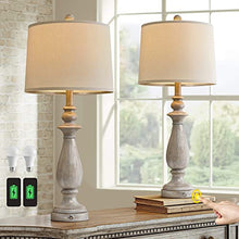 Load image into Gallery viewer, OYEARS Table Lamp 3-Way Dimmable Touch Control Lamp with Dual USB Charging Ports for Lamp Set of 2 Living Room Bedroom Rustic Modern Farmhouse Vintage 27.76”H Grey Resin Bedside Lamp 2 Bulbs
