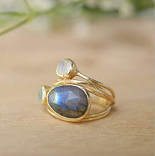 Load image into Gallery viewer, Finemall Unique 14K Gold Moonstone Aqua Blue Shell Ring Wedding Jewelry Gifts Size 6-10 (US 6)
