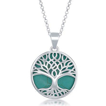 Load image into Gallery viewer, Beaux Bijoux Sterling Silver Natural Turquoise Stone Tree of Life Circle Pendant Necklace for Women with 18&quot; Sterling Silver Thick Chain
