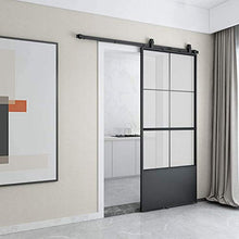 Load image into Gallery viewer, JUBEST 36in x 84in Glass Sliding Barn Door, Modern French Door, Paneled Frosted Glass Carbon Steel Frame Sliding Closet Kitchen Pocket Interior Door with 6FT Hardware Kit and Soft Close Mechanisms
