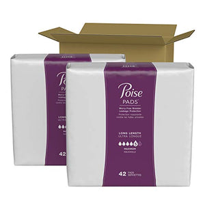 Poise Incontinence Pads, Maximum Absorbency, Long, 84 Count (2 Packs of 42) (Packaging May Vary)