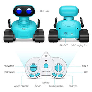ALLCELE Robot Toys, Rechargeable RC Robots for Kids Boys, Remote Control Toy with Music and LED Eyes, Gift for Children Age 3 Years and Up - Blue