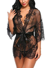 Load image into Gallery viewer, Avidlove lace Robe Women's Lace Kimono Robe Babydoll Lingerie Mesh Nightgown Black L
