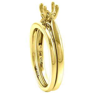 14k Yellow Gold Diamond Genuine Malachite Solitaire Engagement Ring Set 2 Piece Round 5mm, size 8.5