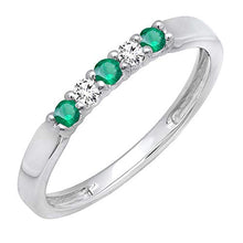 Load image into Gallery viewer, Dazzlingrock Collection 10K Round Emerald &amp; Diamond 5 Stone Ladies Anniversary Wedding Band, White Gold, Size 7
