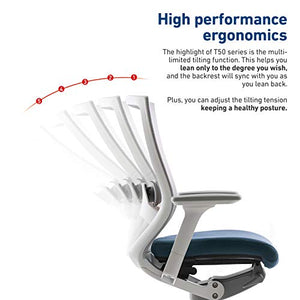 SIDIZ T50 Highly Adjustable Ergonomic Office Chair (TNB500LDA): Advanced Mechanism for Customization/Extreme Comfort, Ventilated Mesh Back, Lumbar Support, 3D Arms, Seat Slide/Slope (Blue)