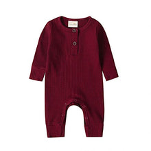 Load image into Gallery viewer, Newborn Baby Girls Boys Long Sleeve Romper Bodysuit Solid Color Jumpsuit with Bottons Outfit Clothes (Purplish red, 6-9 Months)
