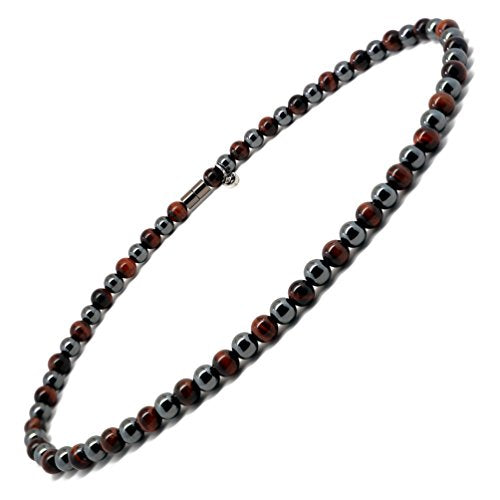 Accents Kingdom 8MM Red Tiger's Eye Bead Hematite Classic Magnetic Necklace, 20