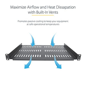 1U Server Rack Shelf - Universal Vented Rack Mount Cantilever Tray for 19" Network Equipment Rack & Cabinet - Heavy Duty Steel – Weight Capacity 44lb/20kg - 12" Deep Shelf, Black (SHELF-1U-12-FIXED-V)