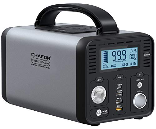 CHAFON Portable Power Station CF290,296WH Lithium Battery Backup,110V/330W Pure Sine Wave AC Outlet,Solar Generator for Outdoors Camping,Road Trips,Emergency(Space Grey)