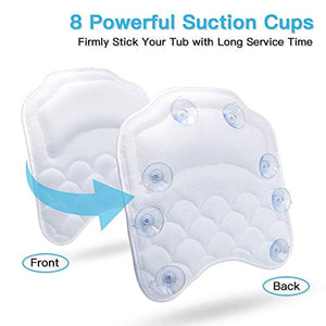 Beautybaby Anti-mold Bathtub Spa Pillow[2020 Upgraded] Bath Pillows for tub, with Non-Slip 8 Large Strong Suction Cups, Free Machine Washable Bag