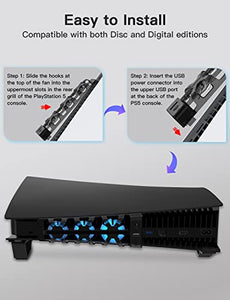 NexiGo PS5 Horizontal Stand with Cooling Fan, [Auto On/Off], [Minimalist Design], Compatible with Playstation 5 Disc & Digital Editions, Built-in LED Light, Extra USB Port, Black