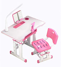Load image into Gallery viewer, Children's Desk and Chair Combination Set Height Adjustable, Kids Writing Student Desk with Book &amp; Tablet Holder(Pink)
