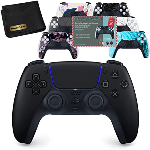 Midnight Black Sony DualSense Wireless PS5 Controller for Playstation 5, Bundled with PS5 Controller Skin Voucher & PremGear Cleaning Cloth