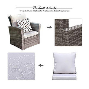 Wisteria Lane 4 Piece Outdoor Patio Furniture Sets, Wicker Conversation Set for Porch Deck, Gray Rattan Sofa Chair with Cushion