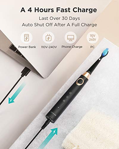 Load image into Gallery viewer, Fairywill Sonic Electric Toothbrush Rechargeable for Adults and Kids, ADA Accepted, 3 Brush Heads Included, 4 Hours Charge Minimum 30 Days Use, Dentists Recommend, Build in 2 Mins Timer Black
