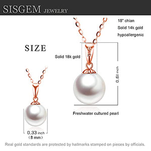 18k Rose Gold Pearl Pendant Necklaces with 14k Chain (18"), 18k Gold Pearl Earrings for Women, Fine Jewelry Set, Gifts for Her