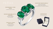 Load image into Gallery viewer, 14K White Gold Created Emerald and Diamond Three Stone Triune Ring 2 Carats Size 6
