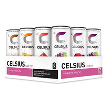 Load image into Gallery viewer, CELSIUS Fitness Drink Carbonated 5-Flavor Variety Pack, Zero Sugar, 12oz. Slim Can, 12 Pack
