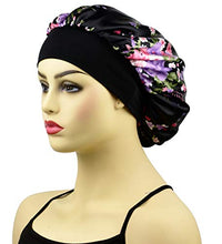 Load image into Gallery viewer, Satin Sleep Cap Bonnet for Women, Wide Band Satin Sleeping Caps Night Hat Head Cover for Natural Hair Loss, Black Floral
