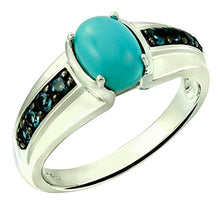 Load image into Gallery viewer, RB Gems Sterling Silver 925 Ring GENUINE GEMSTONE Cabochon 8x6 mm, 2 Carats with Rhodium-Plated Finish (7, turquoise)
