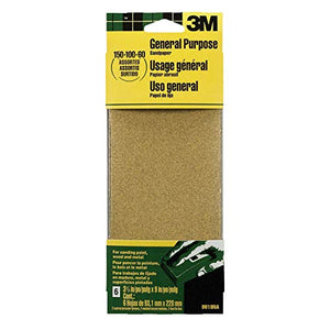 3M General Purpose Sandpaper Sheets, 3-2/3-in by 9-in, 60-100-150 Assorted Grits, 6-Sheets