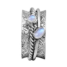 Load image into Gallery viewer, Spinner Ring|| Moonstone Gemstone Two Spin Band Textured Design 925 Sterling Silver Handmade Handmade Finish Meditation Fidget Ring (7)
